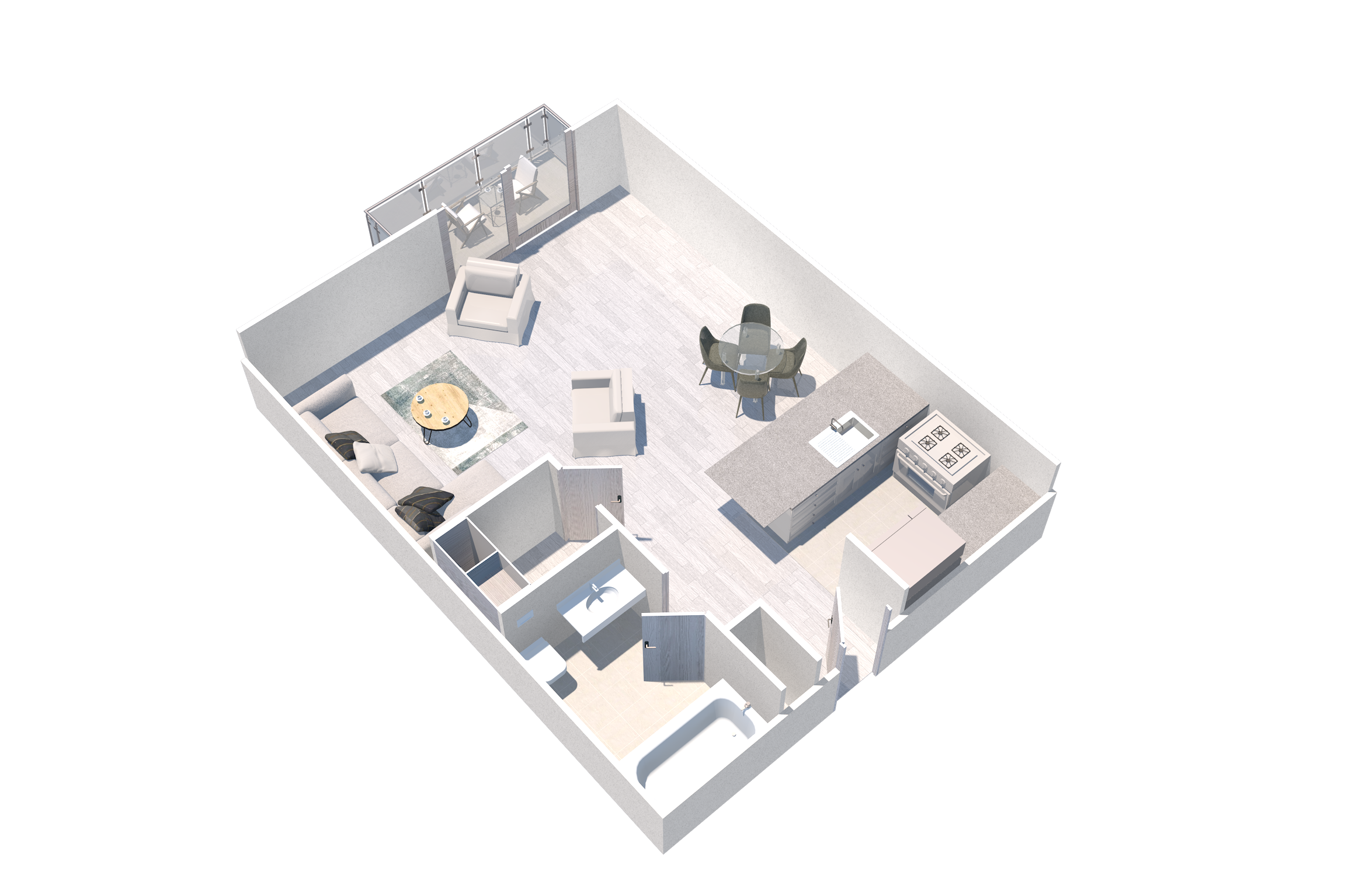 Floor plan for studio, 1 bath, 569 sqft